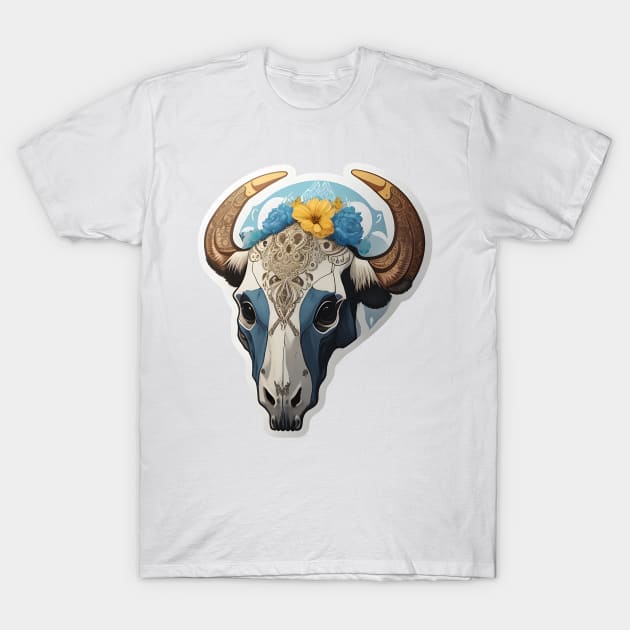 Beautiful cow skull with flower T-Shirt by Spaceboyishere